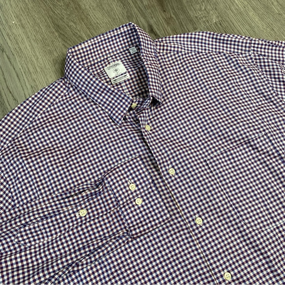 GITMAN BROS Trim Fit Wingspan‎ Blue White Checkered Shirt Mens XL Allen Edmonds
